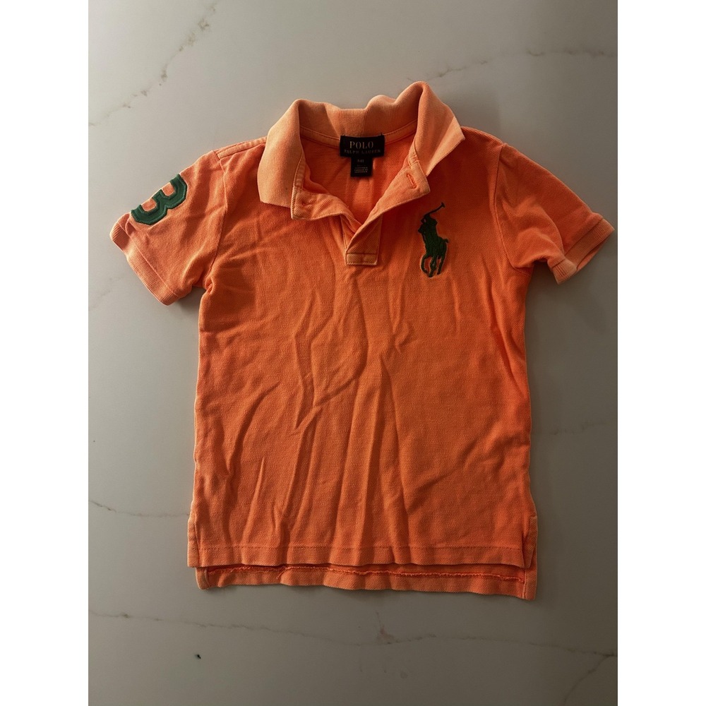 Polo Ralph Lauren Polo Shirt Boys 4T Orange Big Pony 3 Sleeve Logo Cotton